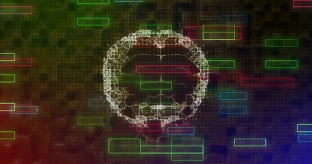 Aufkleber - polygonal circular structure glowing in grid, floating facets showing red green blue data markers