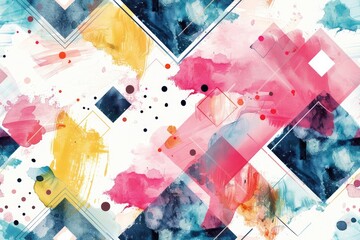 Poster - Playful watercolor geometric shapes and splashes. Colorful or vibrant color geometric shape watercolor prints with white background. Abstract design for poster. Artistic and creative design. AIG51.
