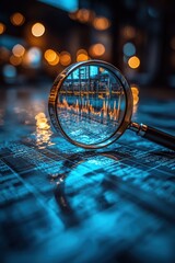 Poster - Analyzing financial trends with a magnifying glass and data visualization