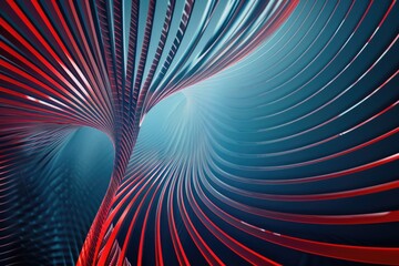 Poster - Abstract red and blue intersecting lines on a dark background. Digital artwork for design and print. Geometric and chaotic concept. Image of red and blue glowing line with dark background. AIG51.