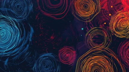 Poster - Abstract flowing light waves in orange and purple tones. Background image of circle glowing light with abstract red and blue color with dark background. Digital art for modern and fluid design. AIG51.