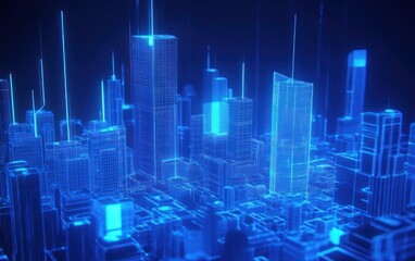Wall Mural - Futuristic city skyline with glowing lines