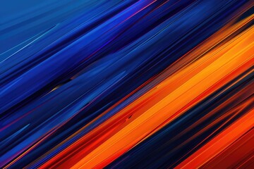 Poster - Diagonal streaks of orange and blue light on a dark background. Abstract dynamic design of gradient orange and blue color with glowing white color. Color abstract 3D rendering of vibrant light. AiG51.
