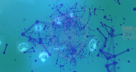 Poster - Abstract network illustration rotating over teal-green gradient, displaying 3D nodes and UI icons