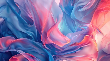 Poster - Abstract flowing fabric-like shapes in pink and blue tones. Background image of gradient blue and red contrast color with fluid pattern or swirling watercolor texture. Smooth texture design. AIG51.