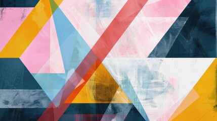 Poster - Colorful geometric triangles in a vibrant overlapping pattern. Abstract artwork of geometric shape with pastel color and white background for modern and creative design. Contemporary artwork. AIG51.