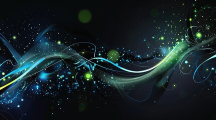 Poster - Futuristic green sound system design with digital elements. Digital artwork of electronic sound wave with glowing green neon light on black background. Abstract technology innovation concept. AIG51.