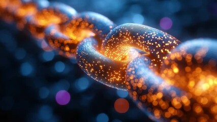 Poster - Blockchain Link: A close-up shot reveals an illuminated chain link, symbolizing the digital interconnectedness and data security of blockchain technology.