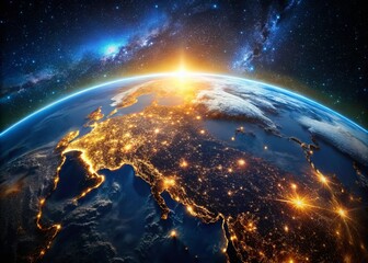 Wall Mural - night earth city lights space macro photography - stunning view of human activity