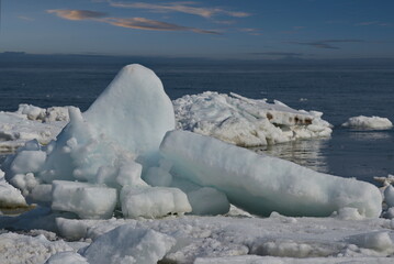 russia. the western coast of sakhalin island. the picturesque last ice in the spring sea of okhotsk.