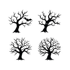 A set of Halloween tree branch silhouette vector art illustration