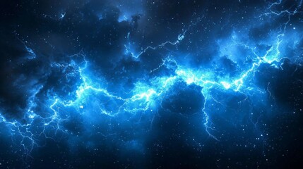 Wall Mural - A blue sky with a stormy sky and lightning bolts