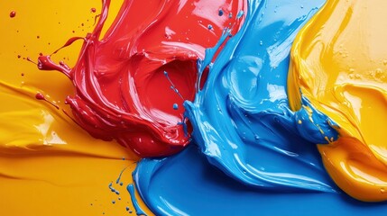Wall Mural - Vibrant CMYK paint splashes collide on studio backdrop