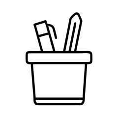 Poster - Outline stationery holder with pen and pencil vector illustration for office supplies design