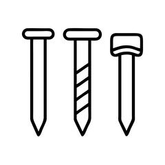 Poster - Nail types vector illustration: construction nails, finishing nails, and screw nails outline icon