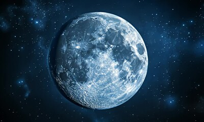 detailed blue moon against a starry backdrop