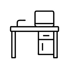 Fototapete - Office desk with computer vector icon illustration workstation furniture outline design element for work