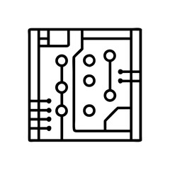 Poster - Circuit board design vector illustration for electronics engineering and technology concept use, line art