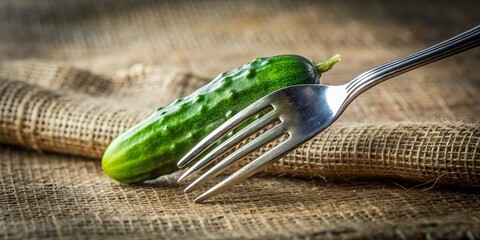 Wall Mural - Perfectly Balanced Cucumber on Silver Fork - Minimalist Food Photography