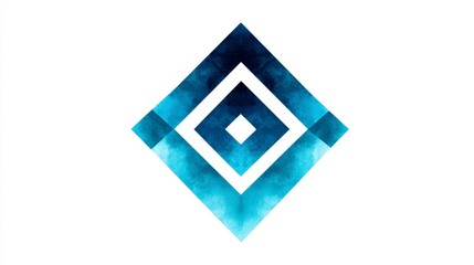 Poster - Abstract Blue Diamond Pattern - Stylish blue watercolor diamond shape with inner white square, ideal for backgrounds, logos, or branding
