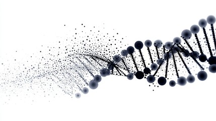 Poster - Abstract DNA Helix Structure - A stylized abstract of a DNA double helix, in dark blue and gray tones against a white background. It depicts a dynamic, flowing representation of genetic code