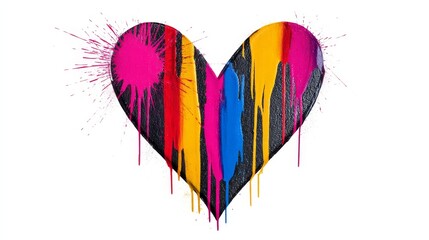 Poster - Abstract Expressionist Graffiti Heart - Bold, vibrant heart painted with dripping colors, symbolizing love, passion, expression, freedom, and energy