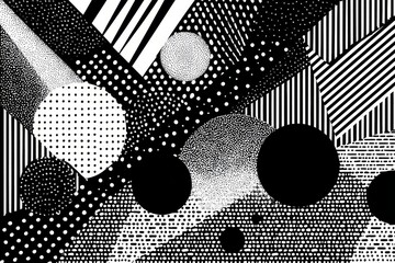 Poster - Abstract Geometric Dot Pattern Illustration - A dynamic interplay of circles, dots, lines, and geometric shapes creates a visually engaging abstract design. Symbolizing: modernity, complexity, energy