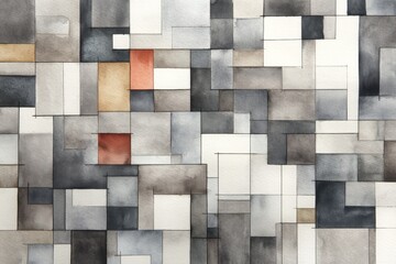Poster - Abstract Geometric Watercolor Painting - A serene watercolor artwork featuring an abstract composition of various shades of gray, beige