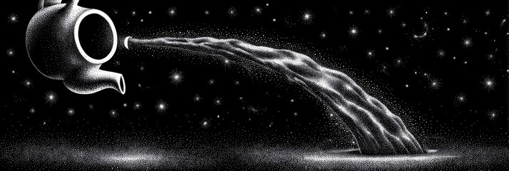 Poster - Celestial Teapot Pouring Stardust - A teapot pours stardust into a dark, starry night. Ethereal and magical, perfect for fantasy or space themes
