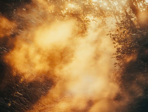 Abstract mist trails warp, glowing background emerges softly