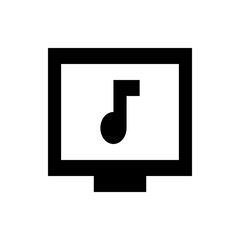 Poster - Black and white music note symbol displayed on a monitor screen in a simple graphic representation style