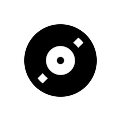 Poster - A black and white vinyl record with two square shapes on the surface in a simple flat design style