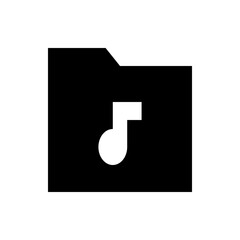 Poster - Black folder icon with a musical note cut out on a white background in a simple graphic design style