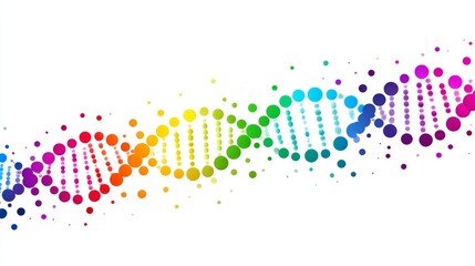 Poster - Colorful DNA Strand Abstract - Abstract illustration of a DNA double helix made of colorful dots on a white background. Represents genetics, science, and research