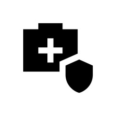 Poster - Black folder with a white plus sign and a black shield for security and protection in the image