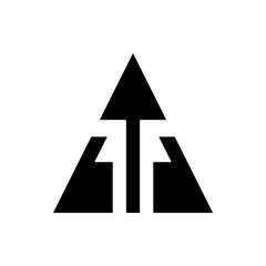 Poster - Black arrow pointing upwards with triangular and rectangular shapes on a white background plain design