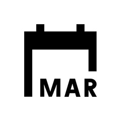 Poster - Black and white calendar icon showing the month of march with a simple and minimalist design element