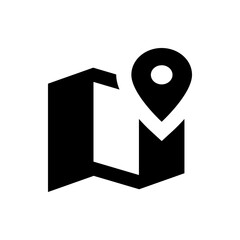 Poster - Black map icon with a location pin marking a specific spot on the map for navigation purposes shown here