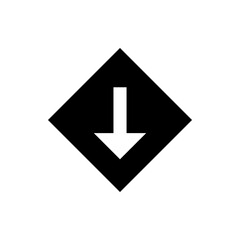Poster - White downward arrow inside a black diamond shape pointing downwards indicating direction and navigation use