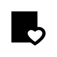 Poster - Black square with a white heart shape attached to the lower right corner of the square icon image
