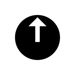 Poster - White arrow pointing upwards centered within a black circle on a white background illustration design