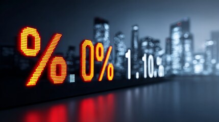 Poster - Display Showing Falling Interest Rates - Financial market, economic downturn, interest rate reduction, investment strategy, economic growth