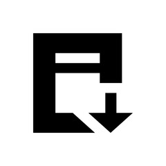 Poster - Black and white graphic featuring a square shape with an arrow pointing downwards in simple design style