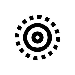 Poster - Concentric circles with alternating black and white rings and radial squares around the outermost circle