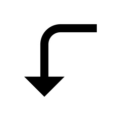 Poster - A simple black arrow turning downwards with a rounded corner on a plain white background image view