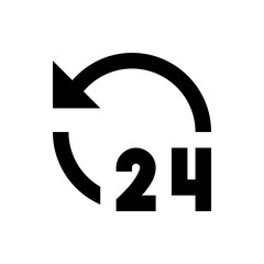 Poster - Twenty four hours service availability icon with circular arrow in black color for customer support