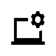 Poster - Laptop icon with a gear symbol representing settings configuration and system preferences adjustments on device