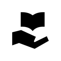 Poster - A simple black and white graphic of a book being held in an open hand in a minimalist style design