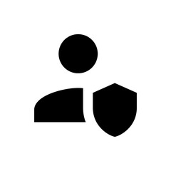 Poster - Black and white icon of a person with a shield representing user security and protection online identity