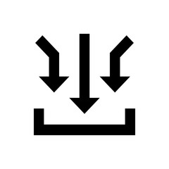 Poster - Three black arrows pointing downwards towards a container box indicating a download action icon symbol